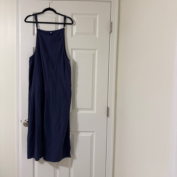 Navy Blue Wide Leg Jumpsuit with Pockets - Adjustable Strap Romper - Picture 1 of 1